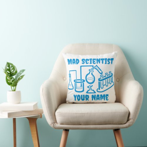 Funny Personalized Mad Scientist Throw Pillow