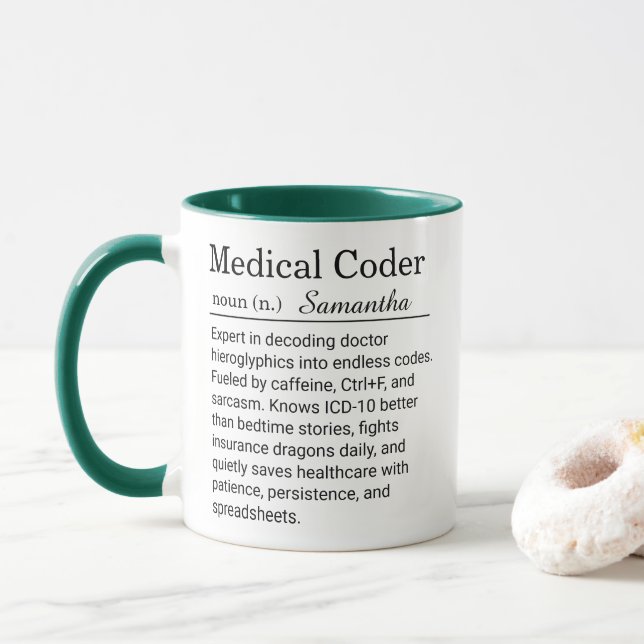 Funny Personalized Medical Coder Definition  Mug (With Donut)