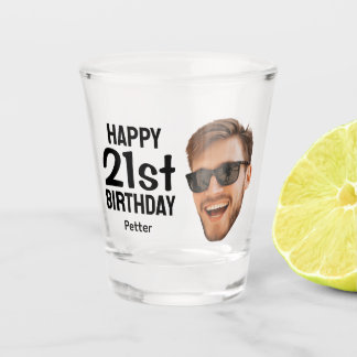 Funny Personalized Men Face Photo 21st Birthday Shot Glass