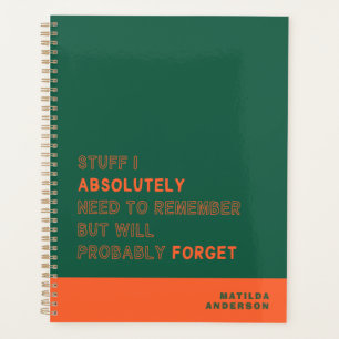 Funny Personalized Modern Green Orange Custom Name Planner