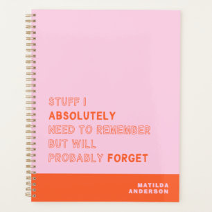 Funny Personalized Modern Pink Orange Custom Name Planner