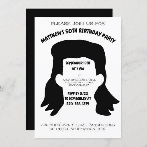 Funny Personalized Mullet Hairstyle Birthday Party Invitation