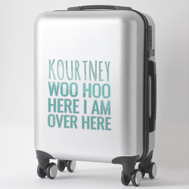 Funny Personalized Name Attention Teal Vinyl Sticker (Suitcase)