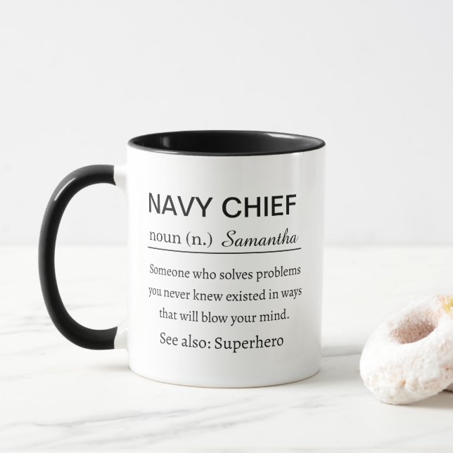 Funny Personalized Navy Chief Definition Mug (With Donut)