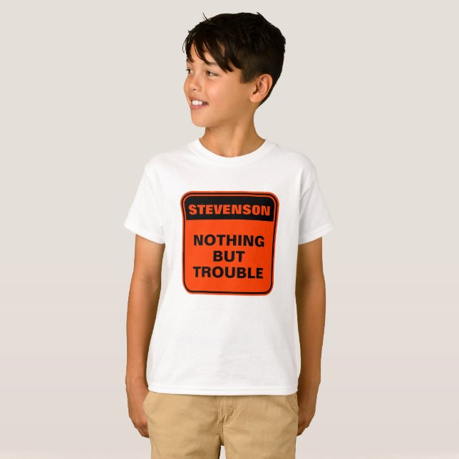 Funny personalized orange nothing but trouble kids T-Shirt (Front Full)