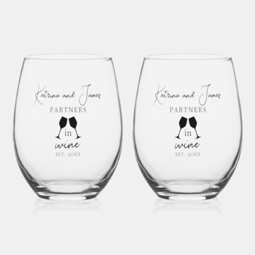 Funny Personalized Partners In Wine Couples Names Stemless Wine Glass