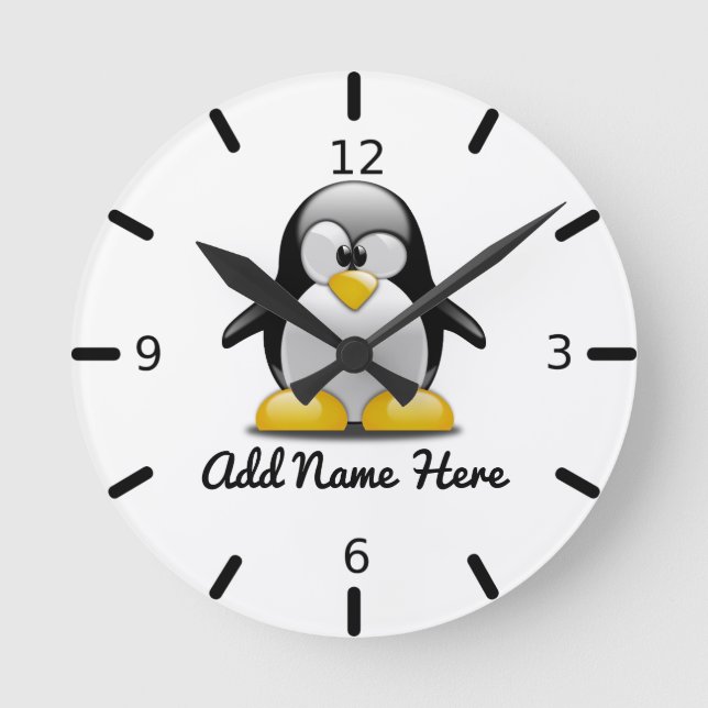 Funny Personalized Penguin Round Clock (Front)