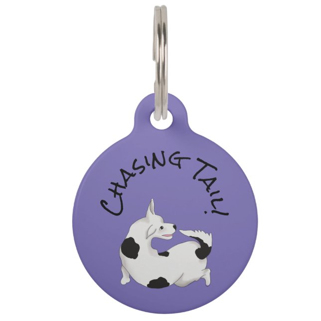 Funny Personalized Pet Dog ID Tag - Chasing Tail (Front)