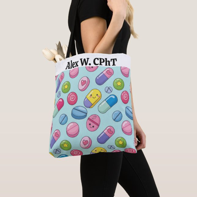 Funny Personalized Pharmacy Custom CPhT Name Tote Bag (Close Up)