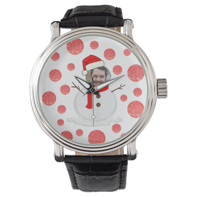 Funny Personalized Photo face snowman christmas Watch (Front)
