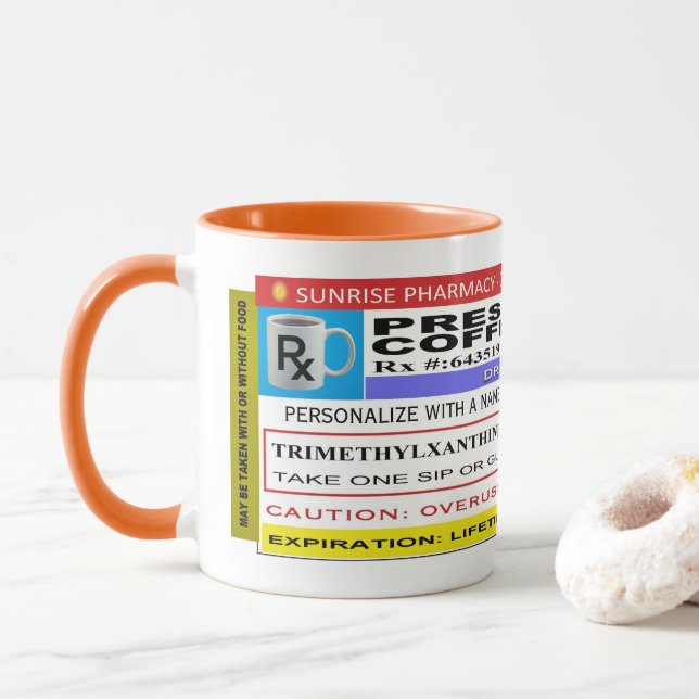 Funny Personalized Prescription Coffee Mug (With Donut)