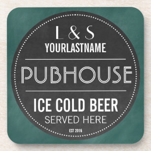 Funny Personalized Pubhouse Chalkboard Sign Beverage Coaster