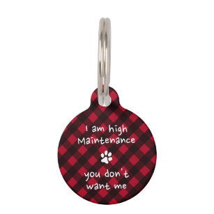 Funny Personalized Red Buffalo Plaid Puppy Dog Pet ID Tag