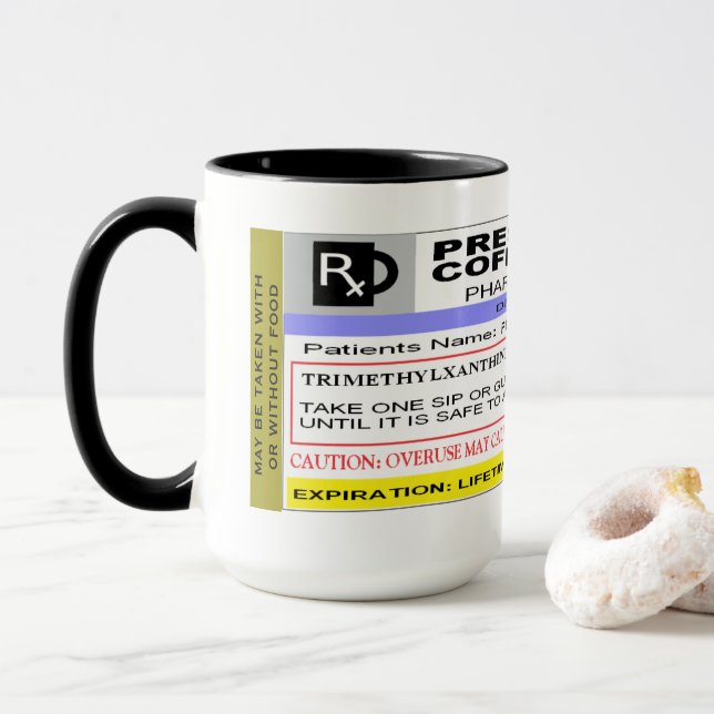 Funny Personalized Rx LABEL - Prescription Coffee Mug (With Donut)