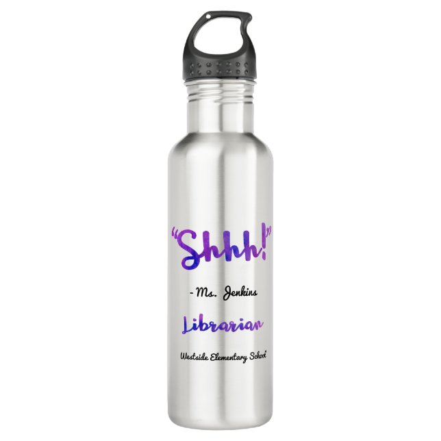 Funny Personalized Shhh! School Librarian Quote Water Bottle (Front)