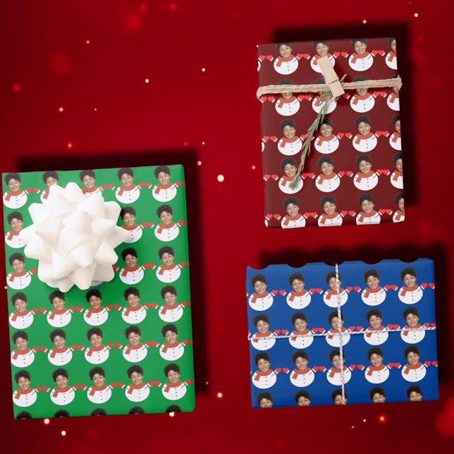 Funny Personalized Snowman Custom Face Photo Xmas Wrapping Paper Sheets (Creator Uploaded)