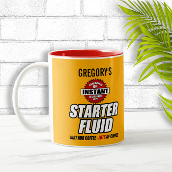 Funny Personalized Starter Fluid Two-tone Coffee Mug by reflections06 at Zazzle
