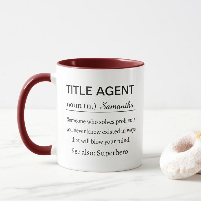 Funny Personalized Title Agent Definition Mug (With Donut)