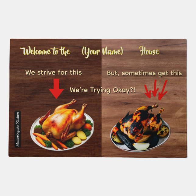 Funny Personalized We're Trying Chicken Doormat (Front)