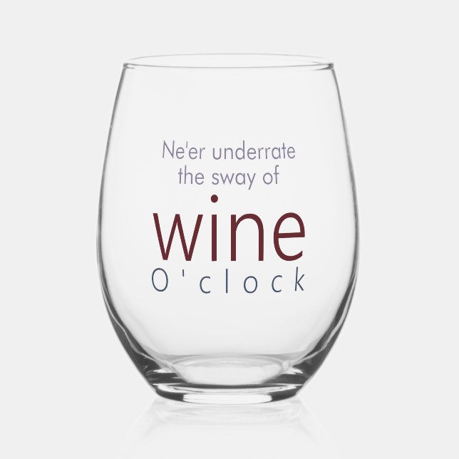 Funny Personalized Wine O'clock Stemless Wine Glass (Front)