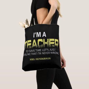 Funny Personalized Yellow Black Teacher Tote Bag