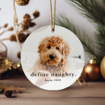 Funny Pet 2 Photo Christmas Metal Ornament<br><div class="desc">A Funny Pet Photo Christmas Ornament with simple type define naughty greeting on the front. The back has a second photo. Click the edit button to customize this design.</div>