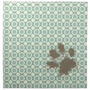 Funny Pet; Blue-Green & Cream Floral Cloth Napkin