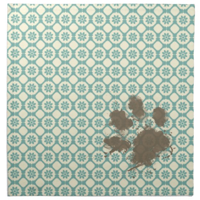 Funny Pet; Blue-Green & Cream Floral Cloth Napkin (Front)