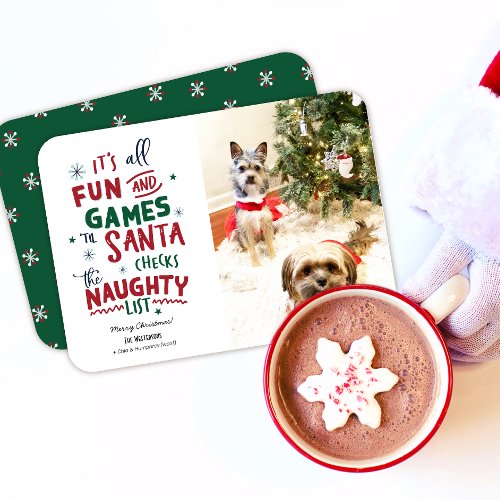 Funny Pet Christmas Card Naughty list Holiday Card