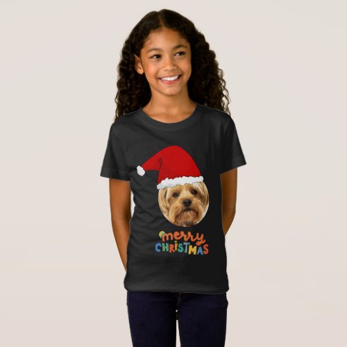 Funny Pet Christmas Santa Claus Hat Pet Photo T_Shirt