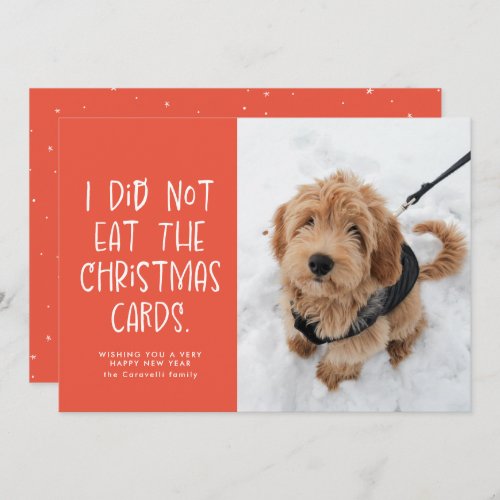 Funny pet coral peach New Year photo Holiday Card