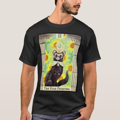 Funny Pet Cute Ferret High Priestess Tarot Card T_Shirt