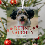 Funny Pet Define Naughty Christmas Metal Ornament<br><div class="desc">Get ready to embellish your Christmas tree with a dash of humor and pet love! Our new Christmas ornaments capture your furbaby's fun side with a unique, 'define naughty' theme, featuring a customized photo, paw prints, their name, and the year in a stunning red gradient typeface. A perfect keepsake for...</div>