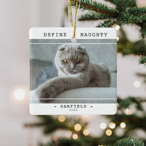 Funny Pet 'Define Naughty' Photo Christmas Ceramic Ornament