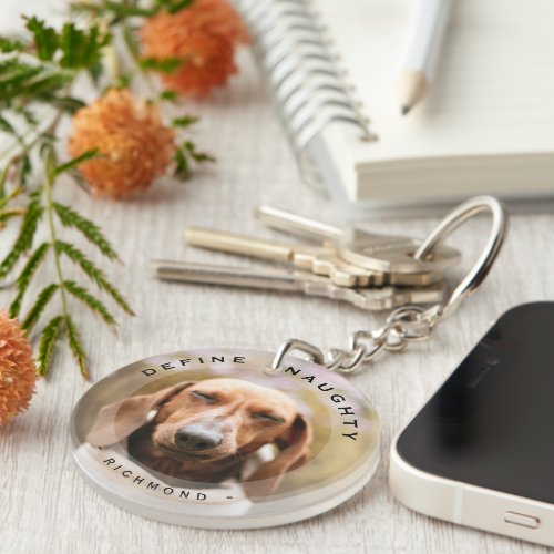 Funny Pet Define Naughty Photo  Keychain