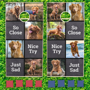 Funny Pet Dog Personalized Rustic Photo Collage Cornhole Set