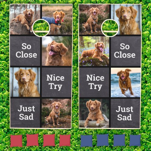 Funny Pet Dog Personalized Rustic Photo Collage Cornhole Set
