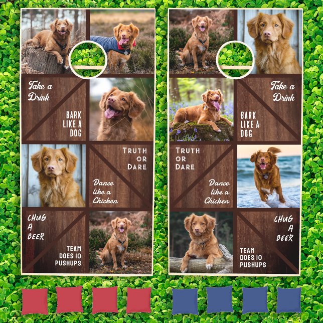 Funny Pet Dog Photo Collage Customized Rustic  Cornhole Set (Creator Uploaded)