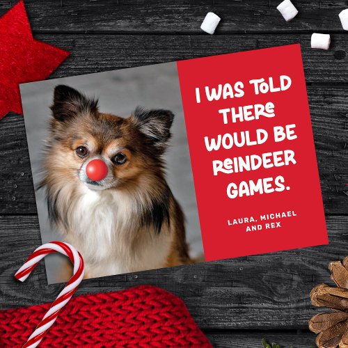 Funny Pet Dog Photo Holiday Card Reindeer Games