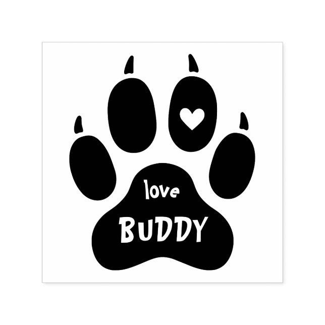 Funny Pet Dog's Name Paw Print Heart & Signature Self-inking Stamp (Design)