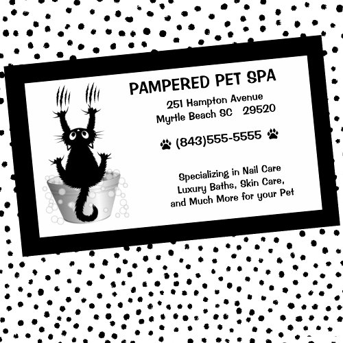 Funny Pet Groomer Cat In Tub Black White Business Card