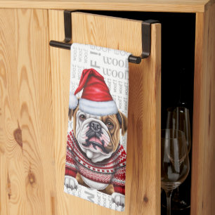 Funny Pet Lover Holiday Bulldog Christmas Kitchen Towel