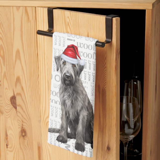 Funny Pet Lover Holiday Wolfhound Dog Christmas Kitchen Towel (Thirds Fold)