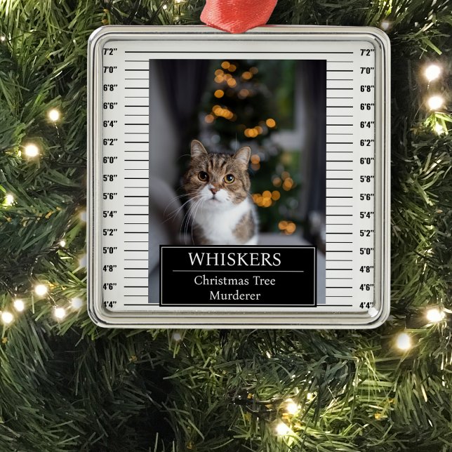 Funny Pet Mug Shot Metal Ornament (Creator Uploaded)