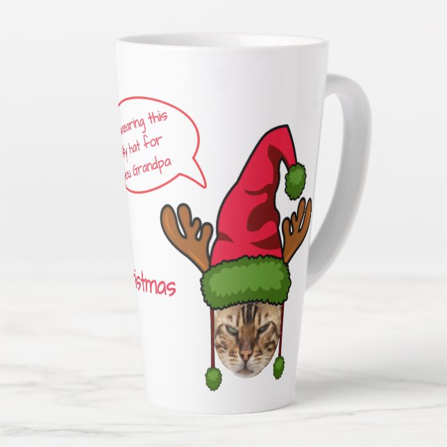 Funny Pet Photo in Xmas Hat for Grandpa Christmas Latte Mug (Right Angle)