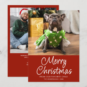 Funny Pet Photo Merry Christmas Family Holiday Card