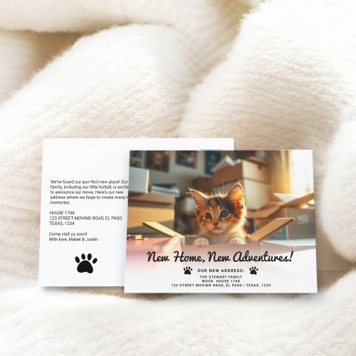 Funny pet photo paws new address home moving announcement postcard