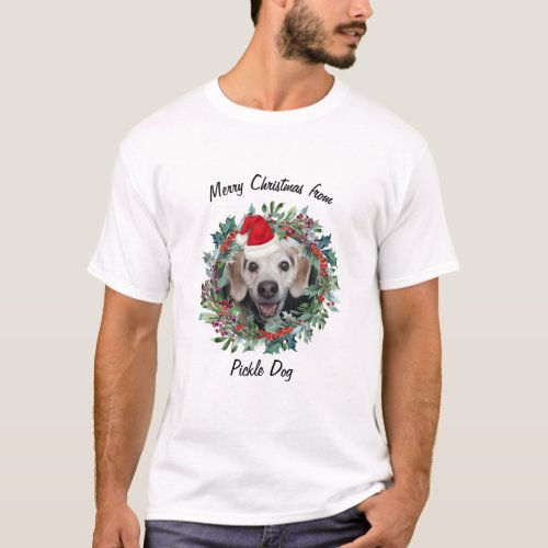 Funny Pet Photo with Santa Hat Christmas  T_Shirt