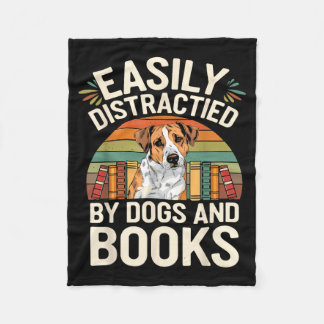 Funny Pets Books Lovers Easily Distracted Fleece Blanket
