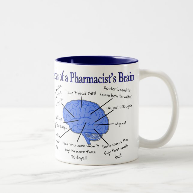 Funny Pharmacist's Brain Gifts Two-Tone Coffee Mug (Right)